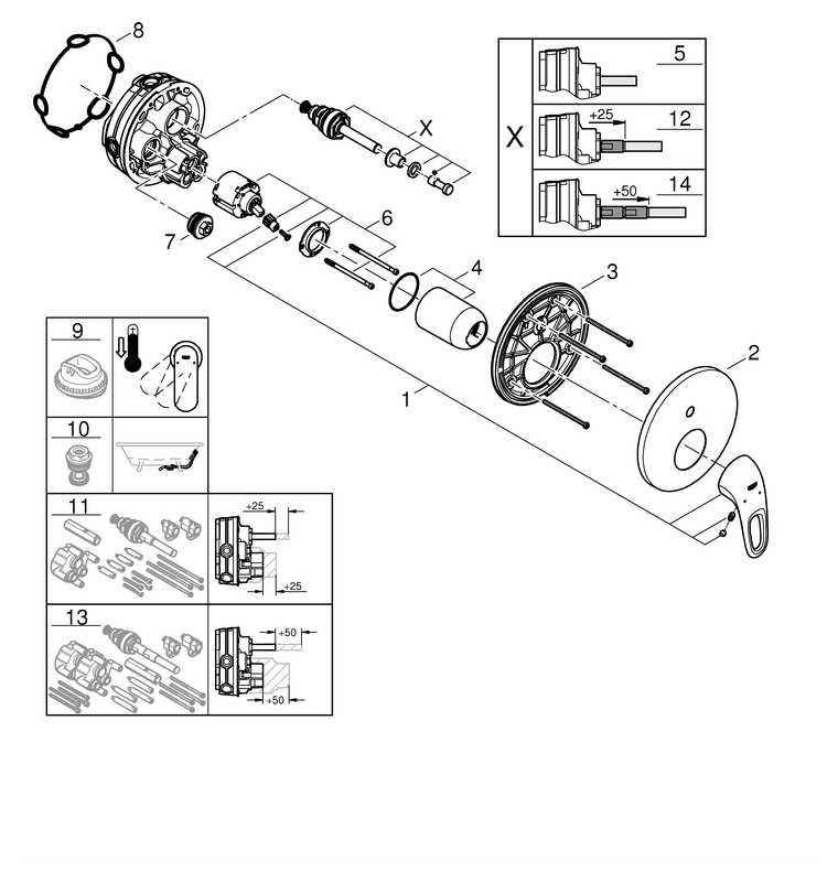 Grohe Eurostyle Einhand-Wannenbatterie chrom Fertigmontageset für UP-Körper Rapido SmartBox, Hebel offen 24049003