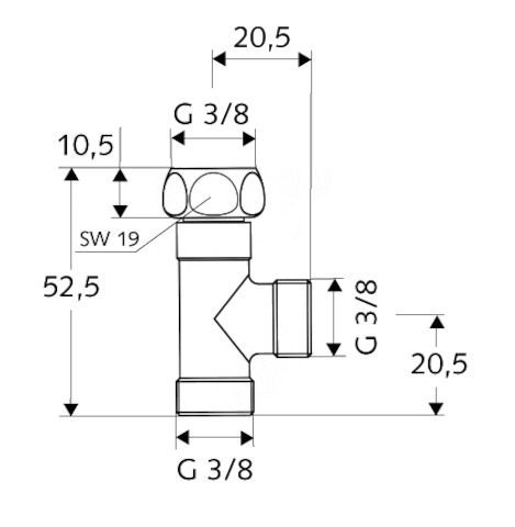 Schell T-Stück für Nebenanschluss-und Spültischventile, 3/8", chrom 270280699