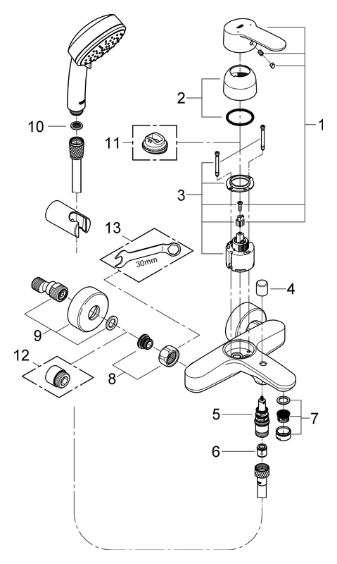 Grohe Eurostyle C Einhand-Wannenbatterie chrom mit Wandhalterset 3359220A