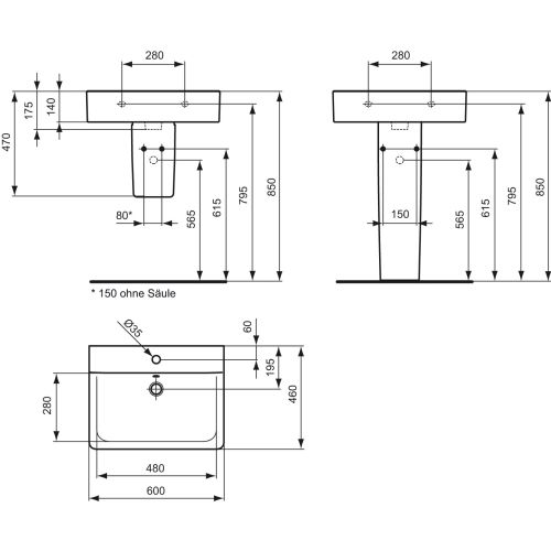 Ideal Standard Connect Cube Waschtisch B: 60 T: 46cm weiß, Ideal Plus E7141MA