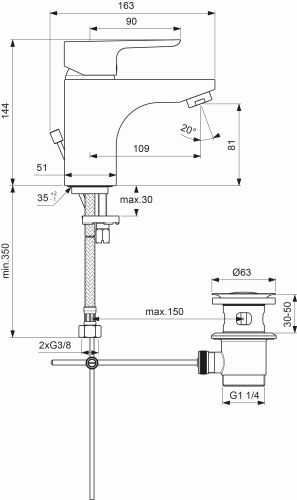 Ideal Standard Waschtischarmatur Ceraplan III mit Ablgarnitur, Ausladung 109mm, chrom B0704AA