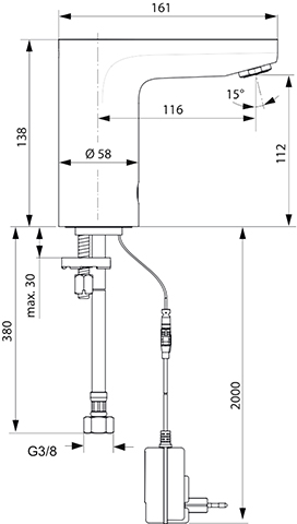 Ideal Standard Ceraplus Sensor-Waschtischarmatur Netz ohne Mischung chrom, Ausladung 116mm, Netzbetrieben A6144AA
