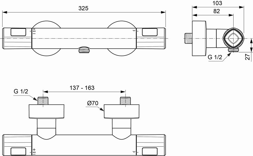 Ideal Standard Brausethermostat AP Ceratherm T100 Ausladung 78mm, chrom A7229AA
