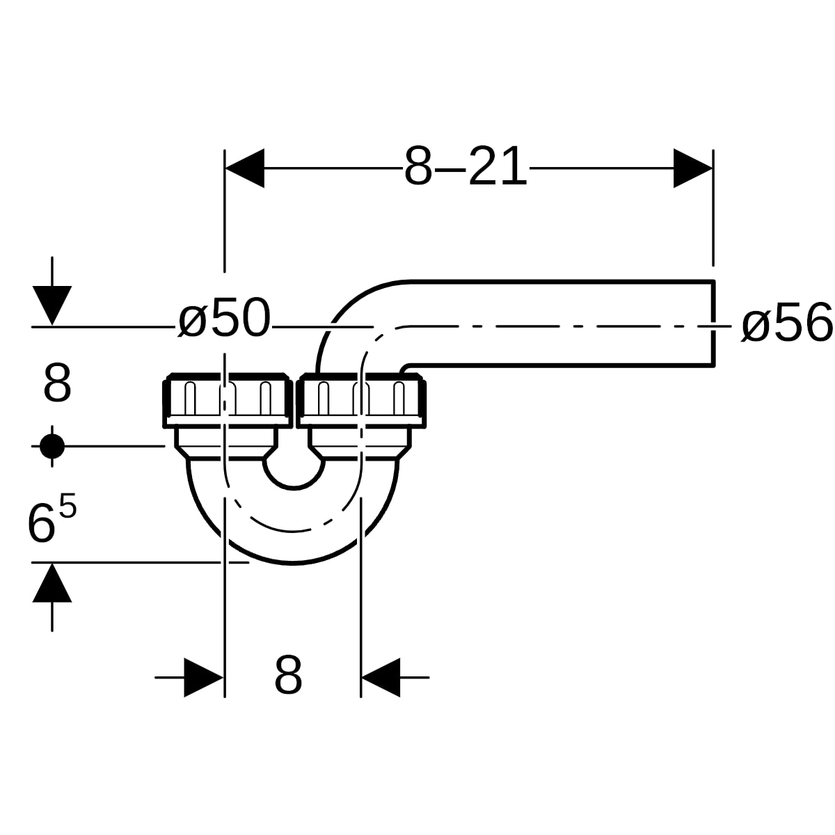 Geberit Rohrbogengeruchsverschluss für Becken D50/56 Einlauf vertikal und Abgang horizontal 152.043.16.1
