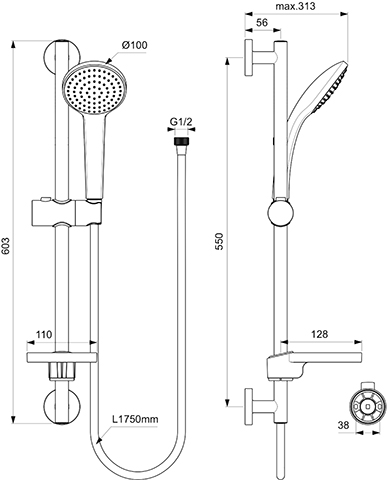 Ideal Standard Idealrain Brausekombination 600mm - M1, chrom, 1-Funktionshandbrause B9412AA