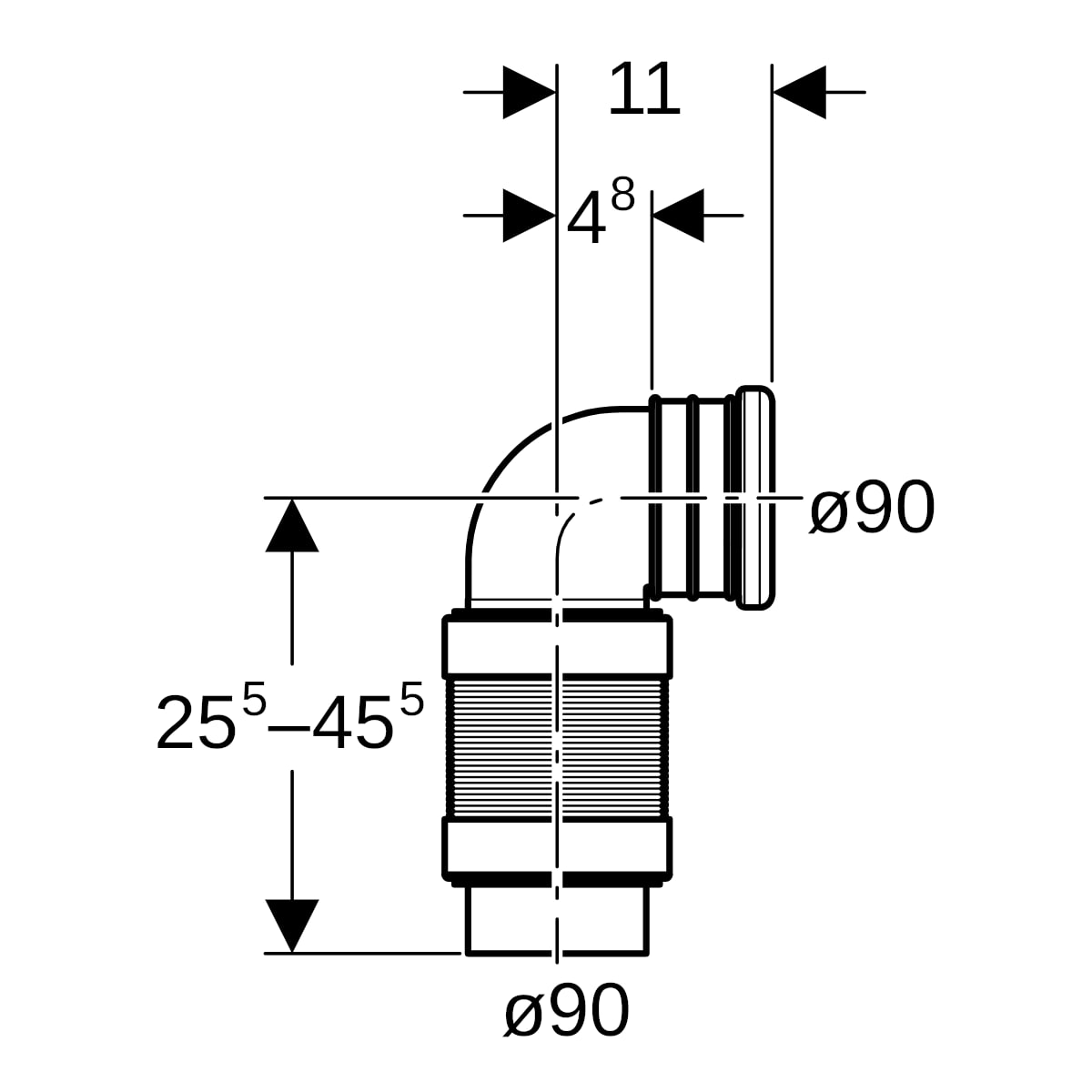 Geberit PE Anschlussbogen 90 Grad für Wand-WC ausziehbar d90/90 241.521.00.1