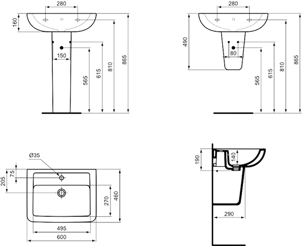 Ideal Standard Eurovit Waschtisch B: 60 T: 46cm weiß V302701