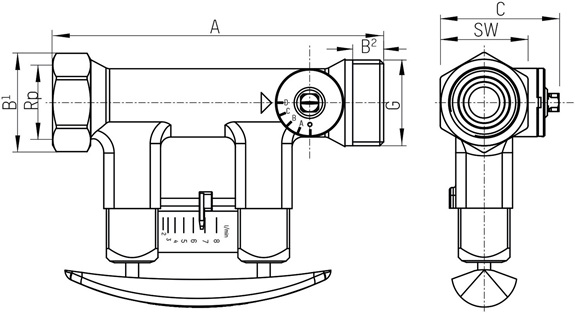 Taconova Abgleichventil TacoSetter Bypass 100 DN50 50-200 l/min. Isobox direkte Volumenstromanzeige, mit Isobox 223.2861.380