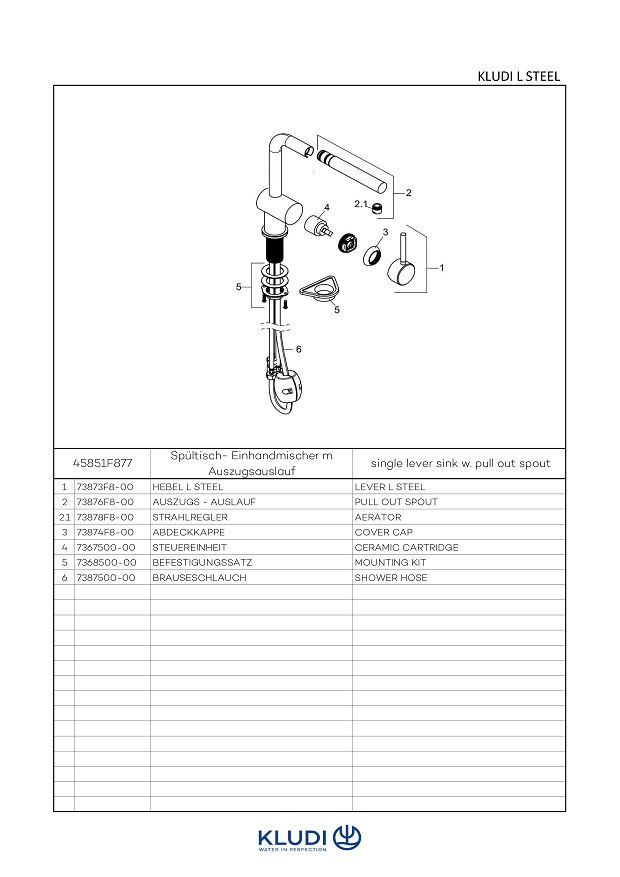 Kludi L Steel Spültisch-Einhandmischer, herausziehbarer Auslauf Edelstahl 45851F877