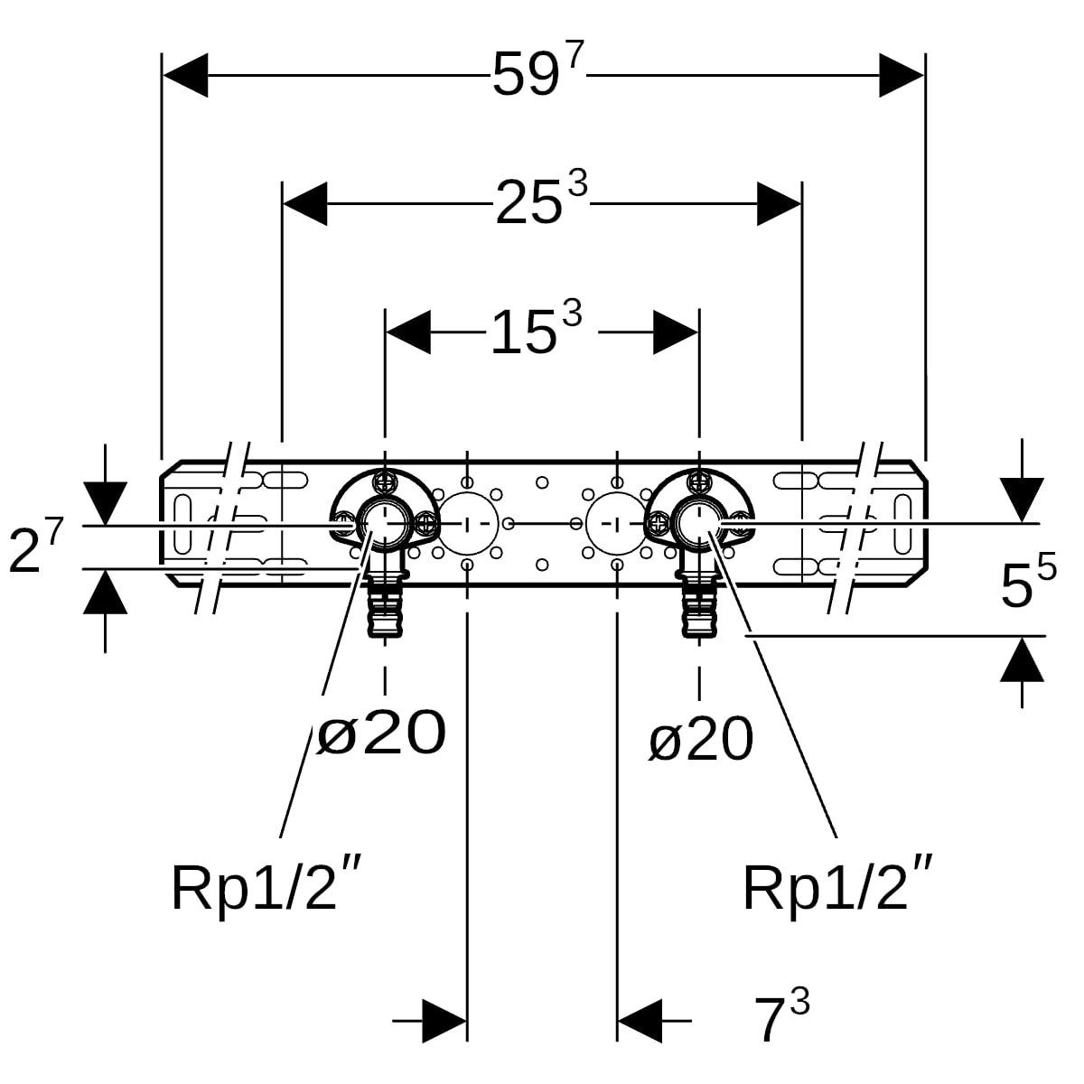 Geberit Mepla Anschlusswinkel 90 Grad vormontiert zweifach Rotguss d20-Rp1/2 602.780.00.5