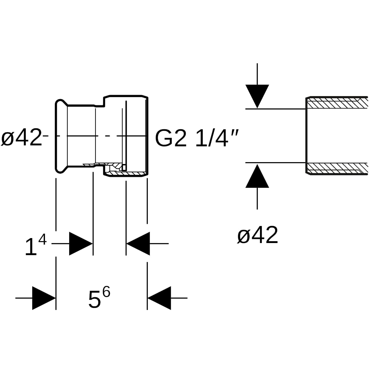 Geberit Mapress C-Stahl Übergang mit Überwurfmutter d42-G2 1/4 verzinkt 25053