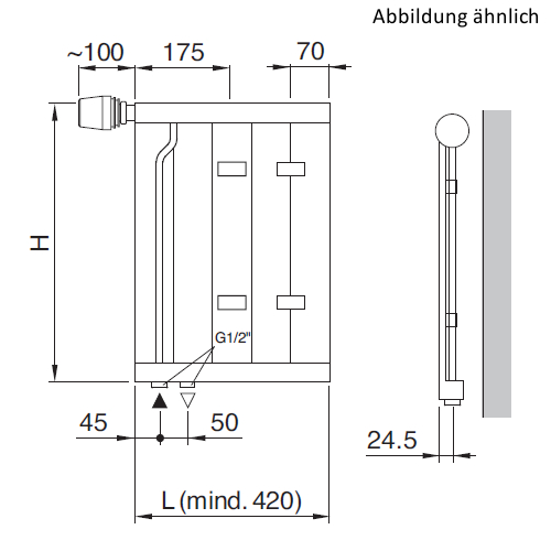 Arbonia Mehrpreis zu Heizwand Einbauventil Anschlussart 89, Ventil unten, Klemm