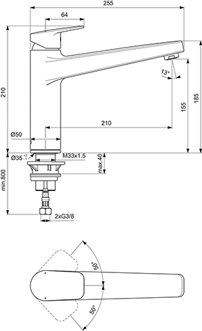 Ideal Standard Küchenarmatur Ceraplan mit hohem Auslauf Vorfenster Ausladung 210mm Vorfenstermontage chrom BD333AA