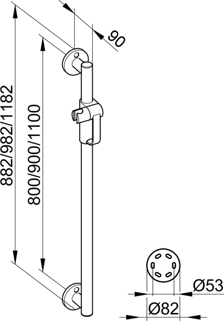 Keuco Brausestange Plan Care, mit Brause Schieber, silber-eloxiert, 1182mm 34912171100