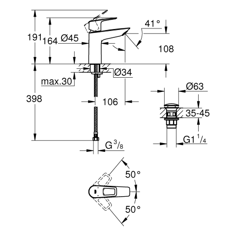Grohe Einhand-Waschtisch-Batterie BauLoop M-Size chrom Push-Open Ablaufgarnitur 23886001