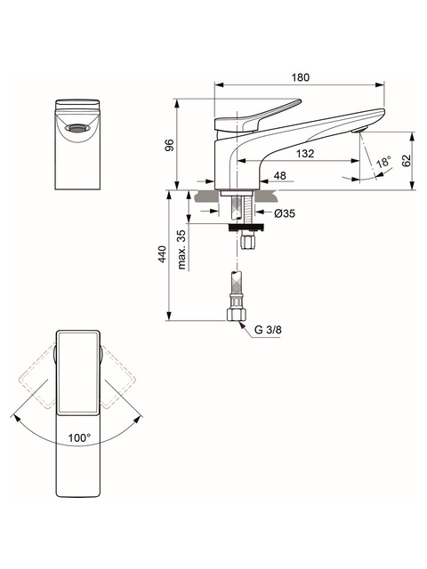Ideal Standard Waschtischarmatur Conca, ohne Ablaufgarnitur Ausladung 132mm, chrom BC754AA
