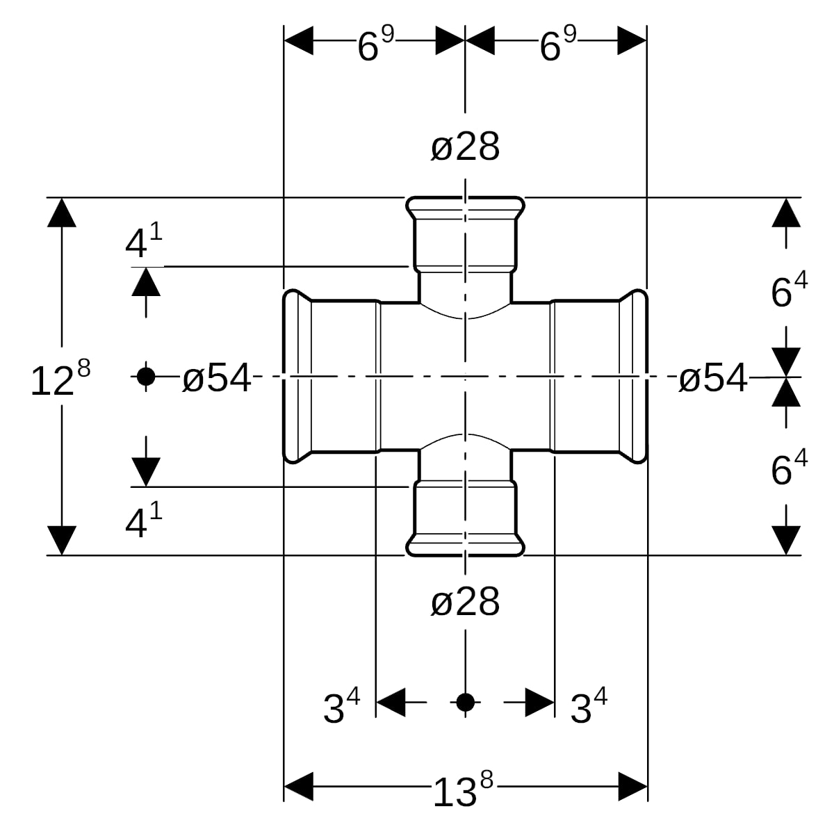 Geberit Mapress C-Stahl Kreuzstück reduziert d54-28-54 21122
