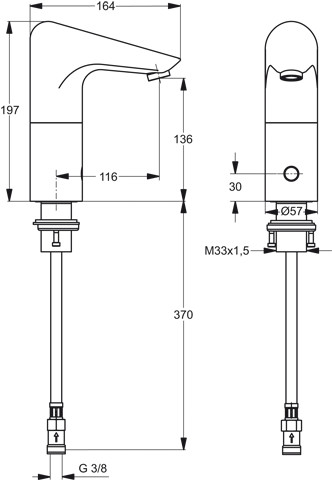 Ideal Standard CeraPlus Waschtischarmatur elektronisch, Netzbetrieb chrom, mit flexiblen Schläuchen, ohne Mischung A4153AA