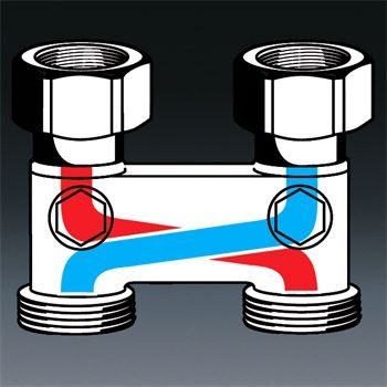 Buderus Umlenkstück für vertauschte Anschlüsse - Durchgang 3/4" Aussengewinde, 50mm Abstand 80007512