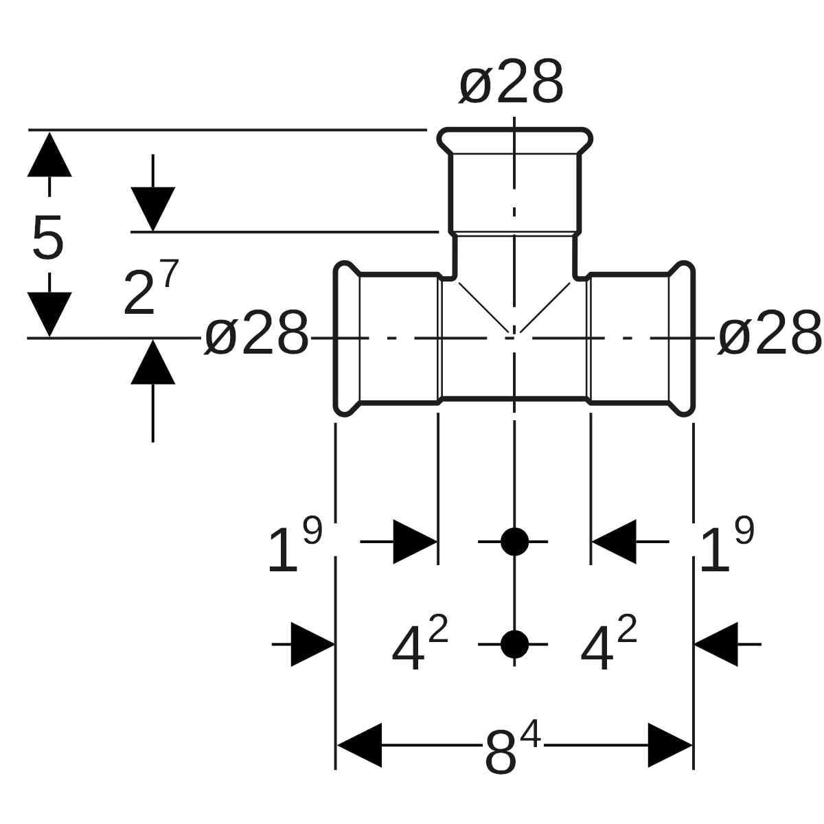 Geberit Mapress Edelstahl T-Stück egal (LABS-frei) d28-28-28 81005