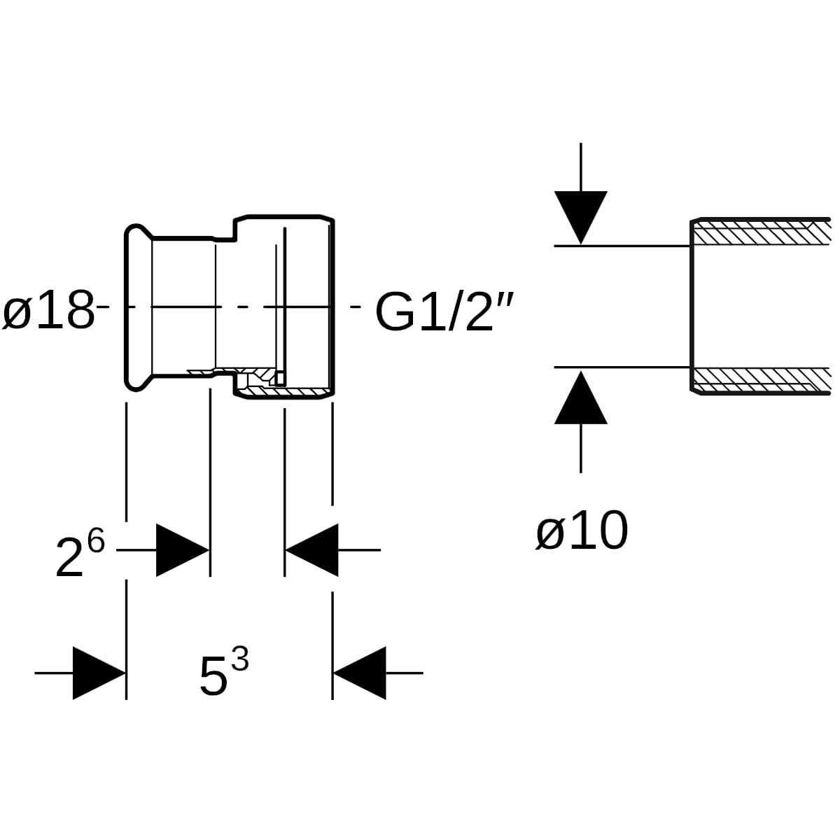 Geberit Mapress C-Stahl Anschluss mit Überwurfmutter d18 25048
