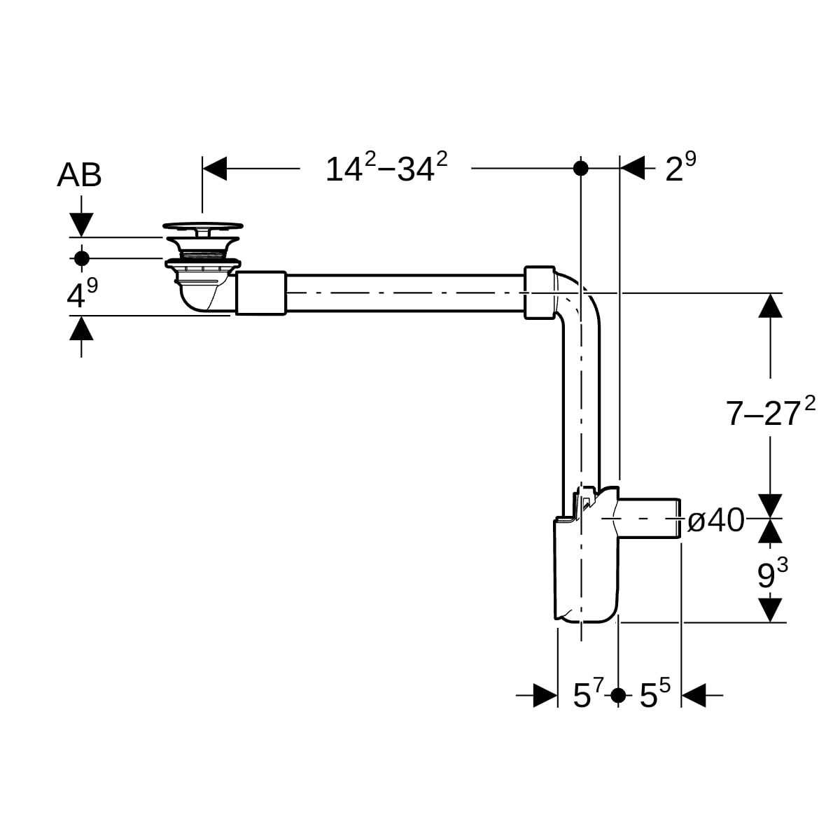 Geberit Waschtisch Ablauf d40 Raumsparmodell mit freiem Auslauf, Ventilabdeckung weiß 152.099.01.1