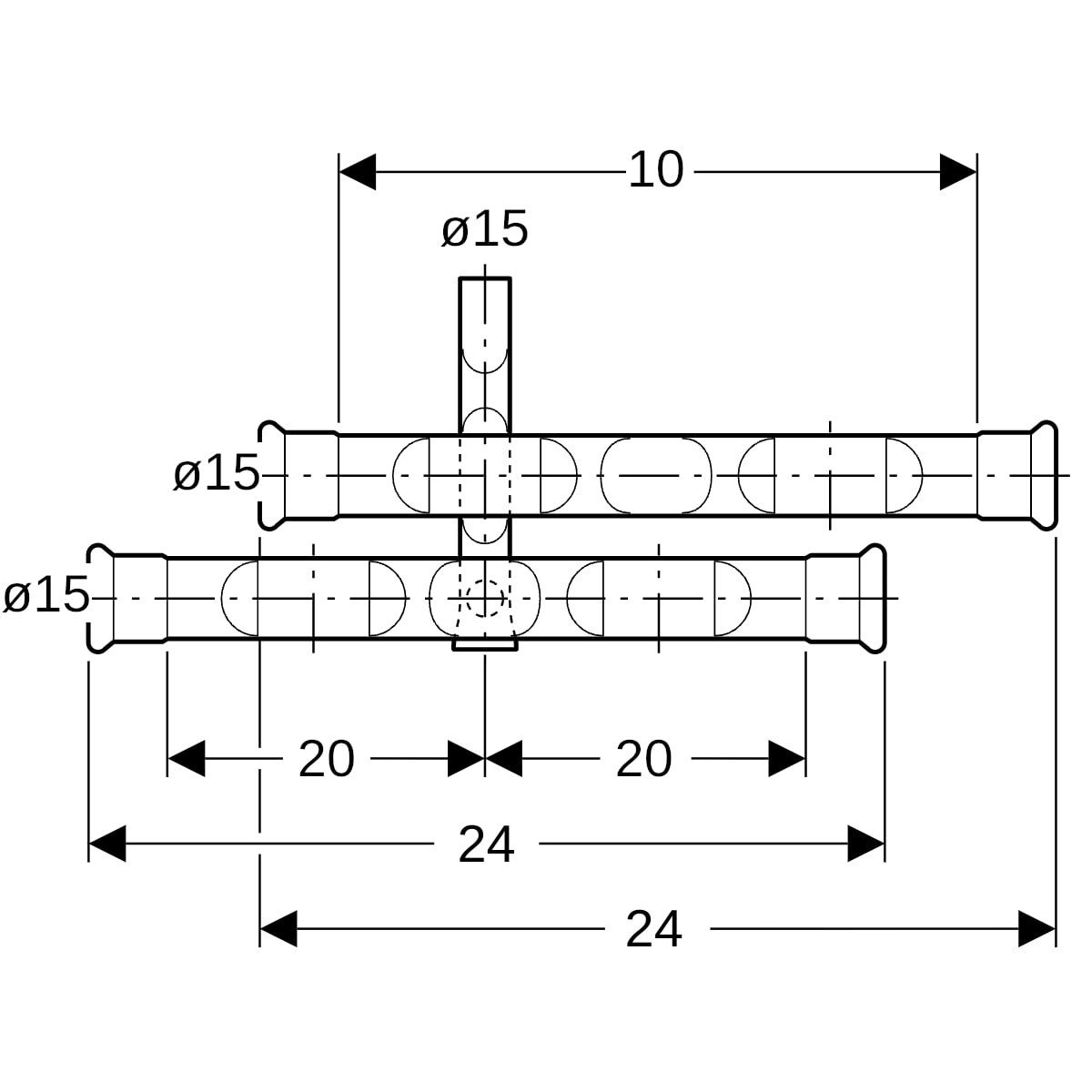 Geberit Mapress C-Stahl Anschluss-T-Stück-Set für Rücklauf d15-15 23602