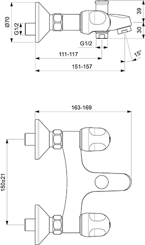 Ideal Standard Alpha Zweigriff-Badearmatur Aufputz chrom B1421AA