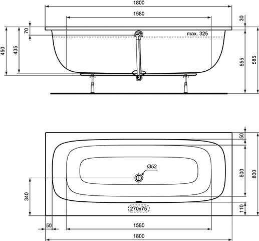 Ideal Standard i.life Duo-Badewanne 180x80cm T476401 weiß
