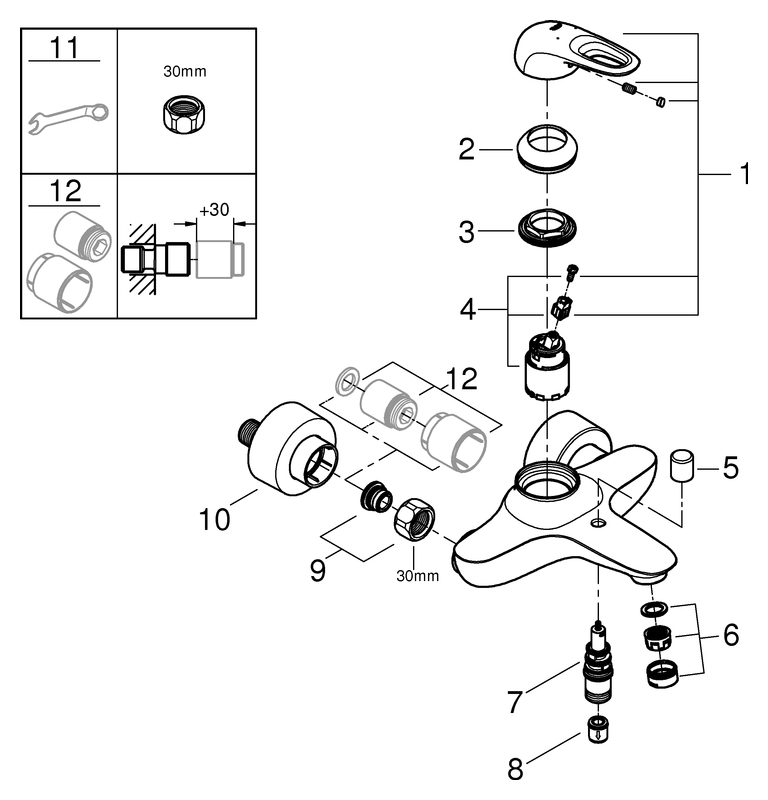 Grohe Eurostyle Einhand-Wannenbatterie chrom Wandmontage 33591003