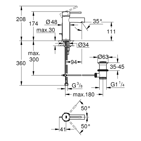 Grohe Einhand-Waschtisch-Batterie Essence chrom S-Size Zugstangen-Ablaufgarnitur 24175001