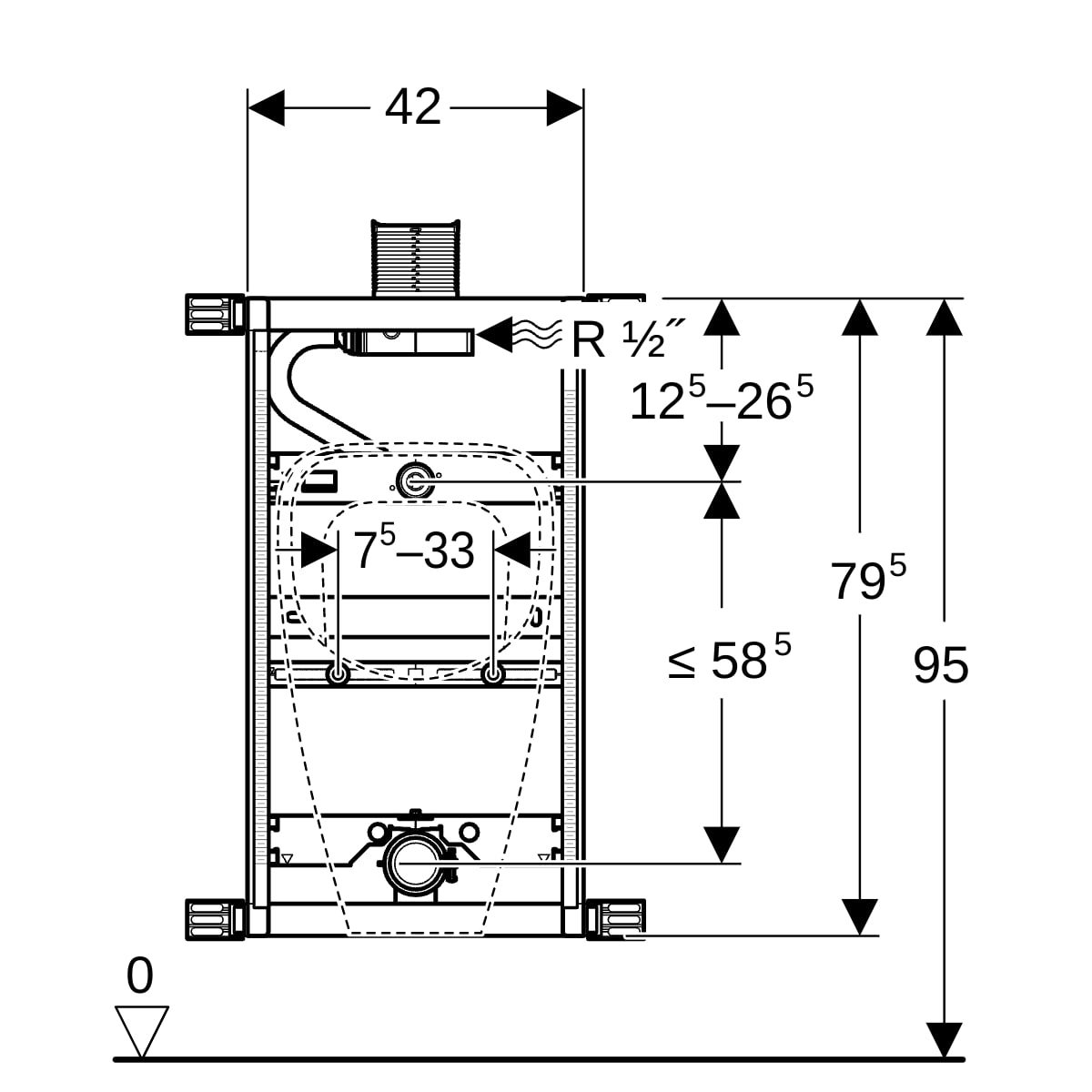 Geberit Kombifix Element für Urinal, 98cm Universal, Betätigung von oben 457.612.00.1