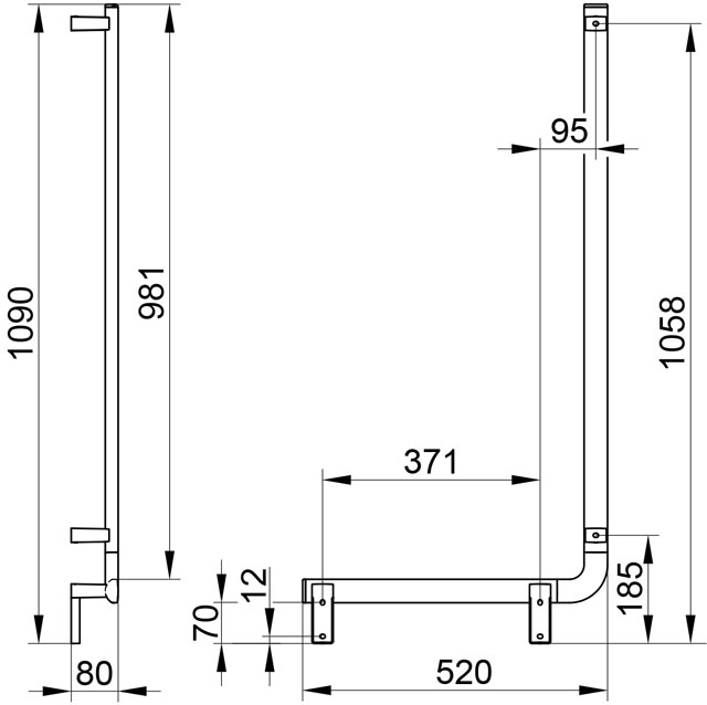 Keuco Winkelgriff 90 Grad AXESS links 520/1090mm silber-eloxiert 35006171002
