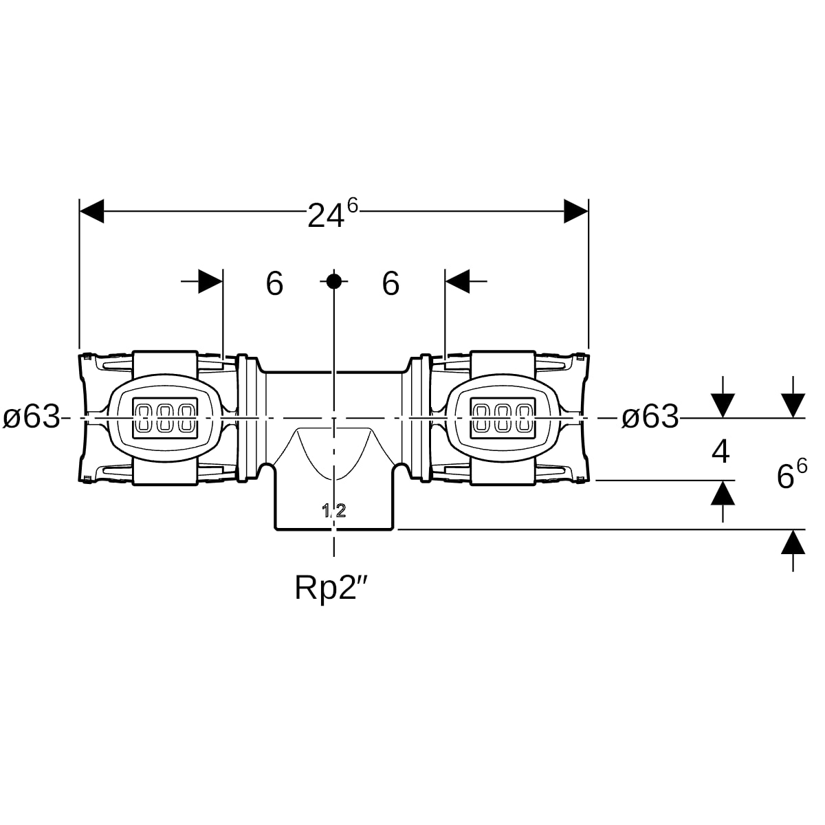 Geberit FlowFit T-Stück mit Innengewinde Rg+ d63-Rp2-63 620.176.00.1