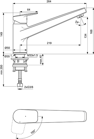 Ideal Standard Küchenarmatur Ceraplan Ausladung 219mm BlueStart chrom BD323AA