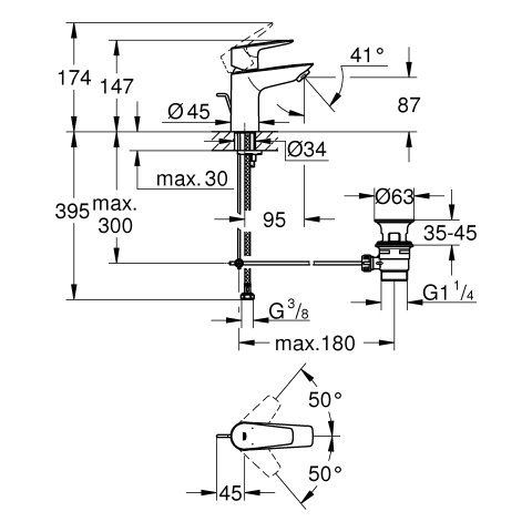 Grohe Einhand-Waschtisch-Batterie BauEdge S-Size chrom Durchfluss 3,5l/min 23894001