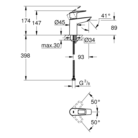 Grohe BauLoop Einhand-Waschtischbatterie chrom S-Size glatter Körper 23337001