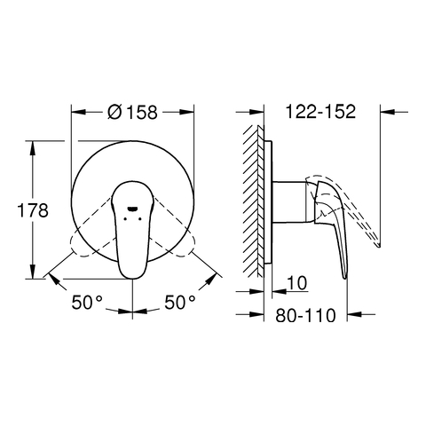 Grohe Eurostyle Einhand-Brausebatterie chrom Fertigmontageset Hebel geschlossen 24046003
