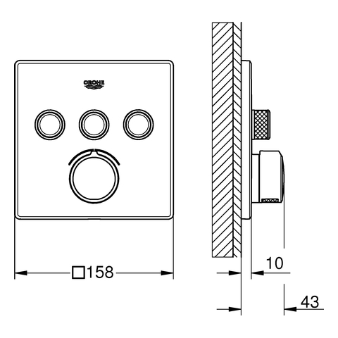 Grohe Unterputzmischer SmartControl chrom eckig Fertigmontage-Set 3 Absperrventile 29149000