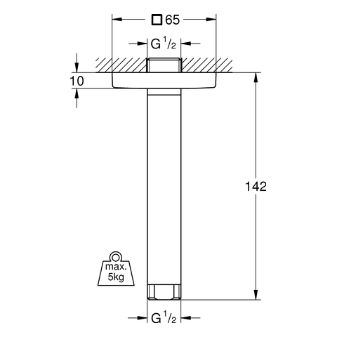 Grohe Rainshower Deckenauslass chrom, eckige Rosette, Länge 142mm 27485000