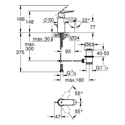 Grohe Eurosmart Cosmopolitan Einhand-Waschtischbatterie chrom EcoJoy Zugstangen-Ablaufgarnitur 3282500E