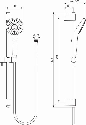 Ideal Standard Brausekombination Idealrain Evo, 600mm 3-Funktionshandbrause d:110mm, chrom B2233AA