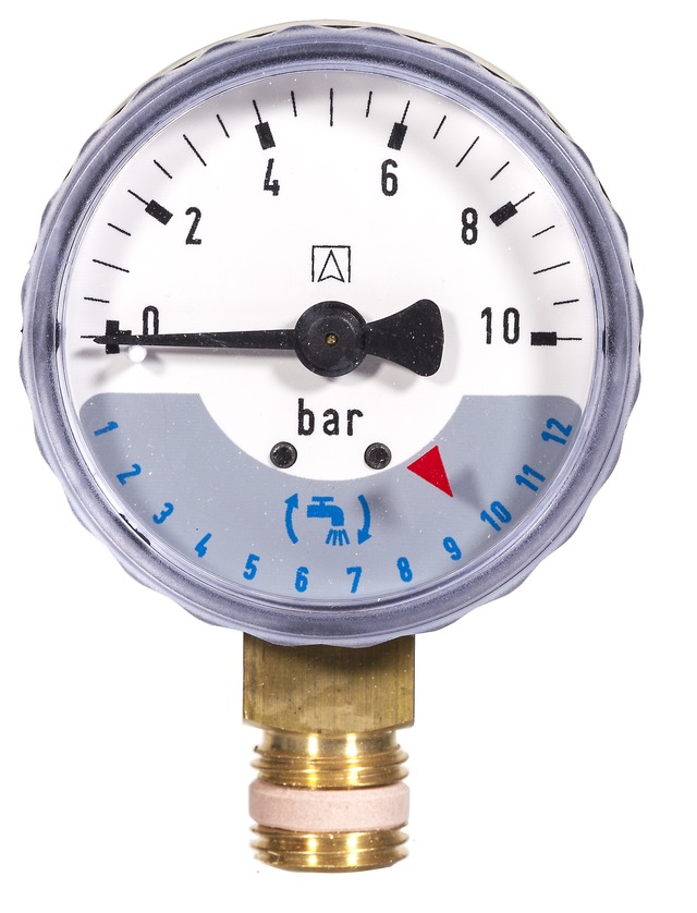 Resideo Manometer, Gehäusedurchmesser 50mm, Anschluss unten G 1/4, Teilung 0-10 bar, mit integriertem Memoryring M70AF-A10MR