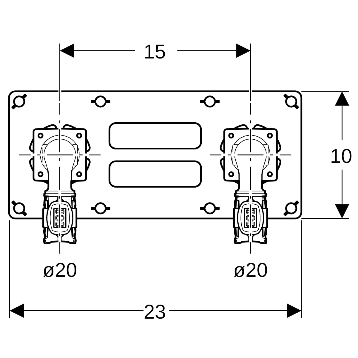 Geberit FlowFit Set Anschlusswinkel 90 Grad vormontiert zweifach Rg+ d20-Rp1/2 619.621.00.1