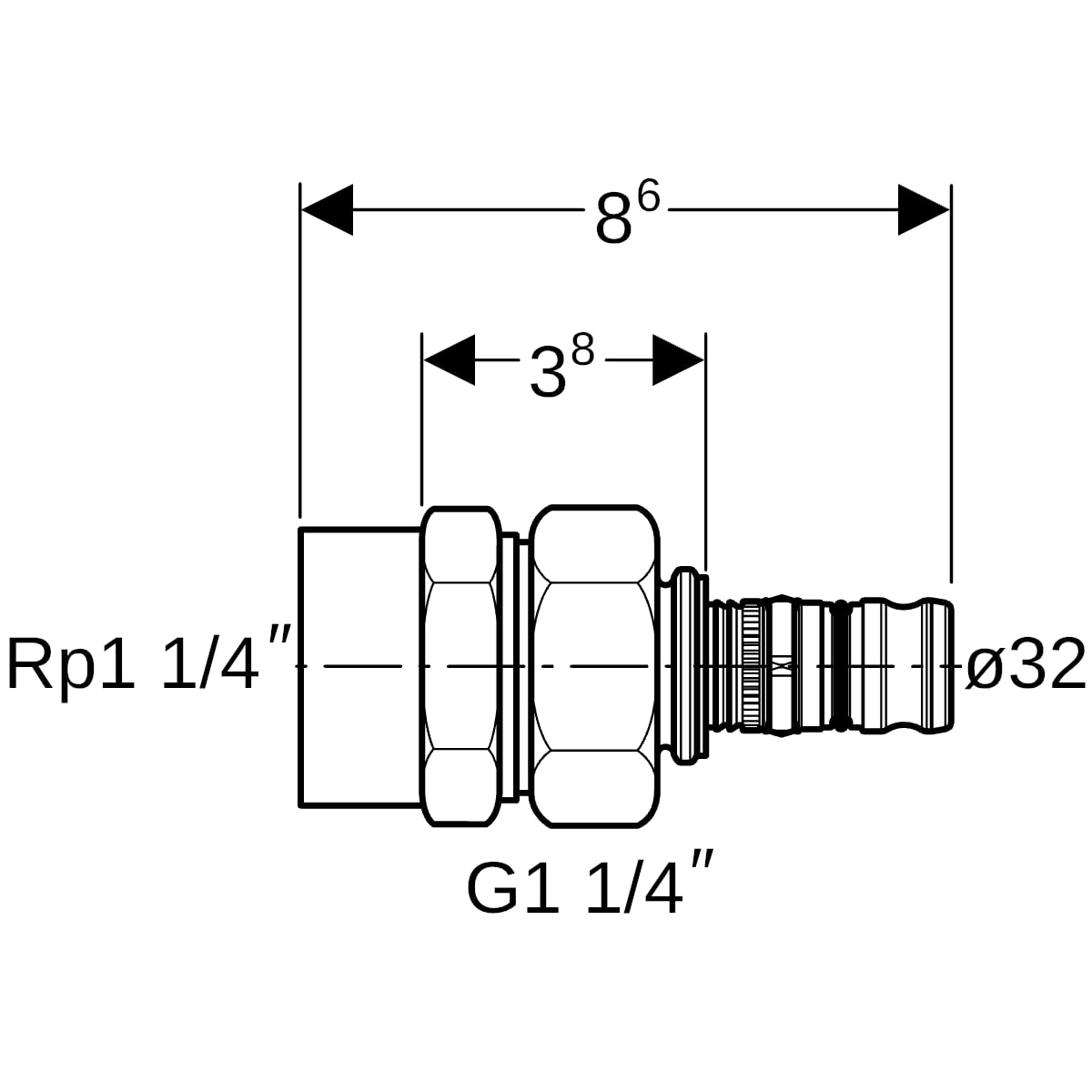 Geberit Mepla Übergangsverschraubung mit IG Rotguss d32-Rp1 1/4 604.596.00.5