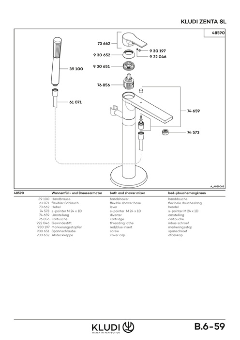 Kludi ZENTA SL Stand Wannenfüll- und Brause-Einhandmischer chrom 485900565