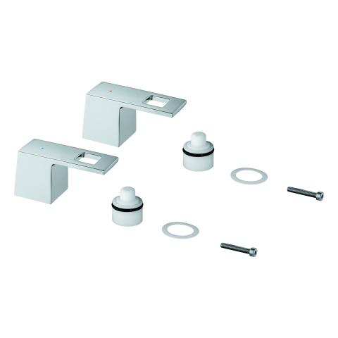 Grohe Griffpaar für Eurocube 3-Loch-Waschtisch-Batterie Mark. blau/rot chrom 48321000