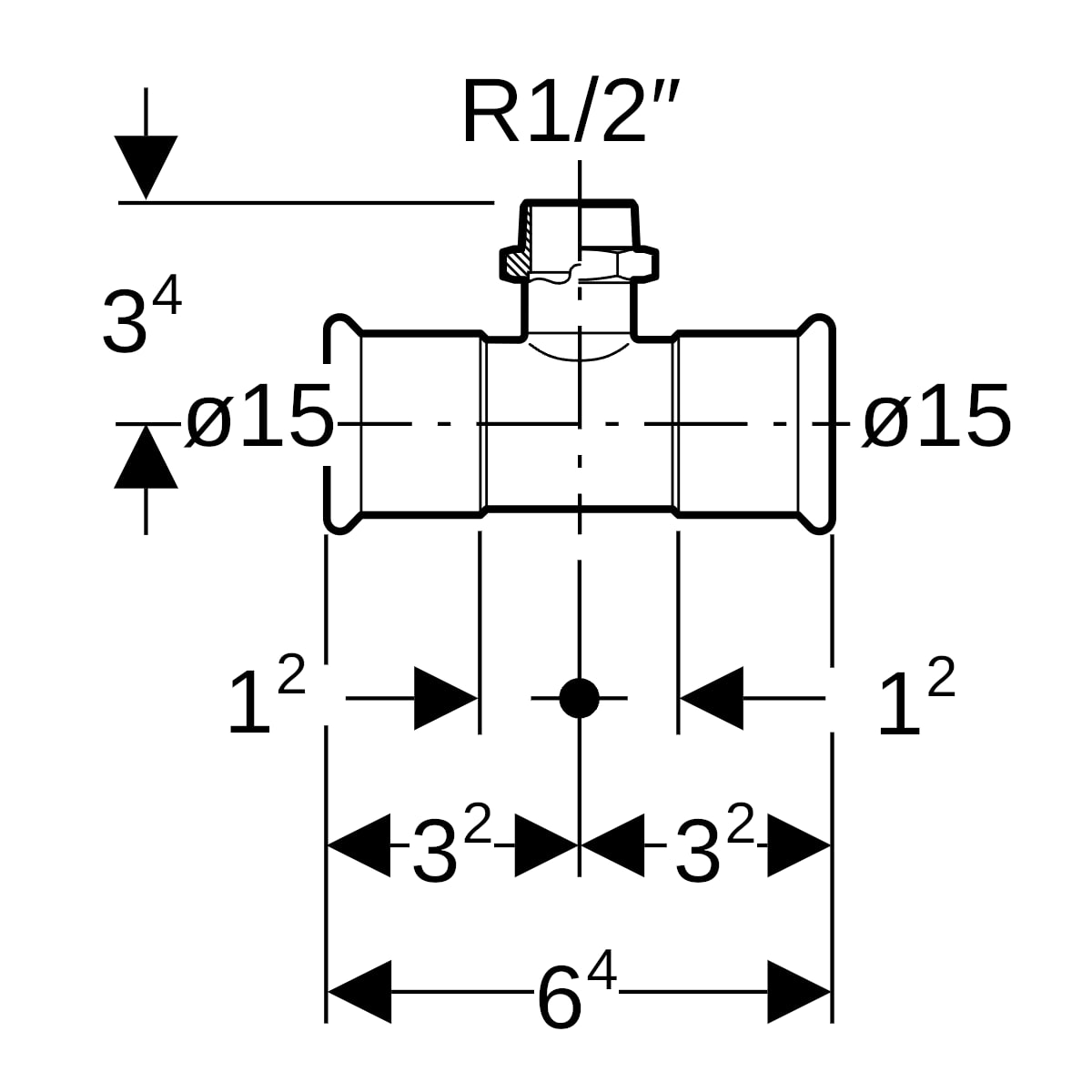 Geberit Mapress Edelstahl T-Stück mit AG (LABS-frei) d15-R1/2-15 81454