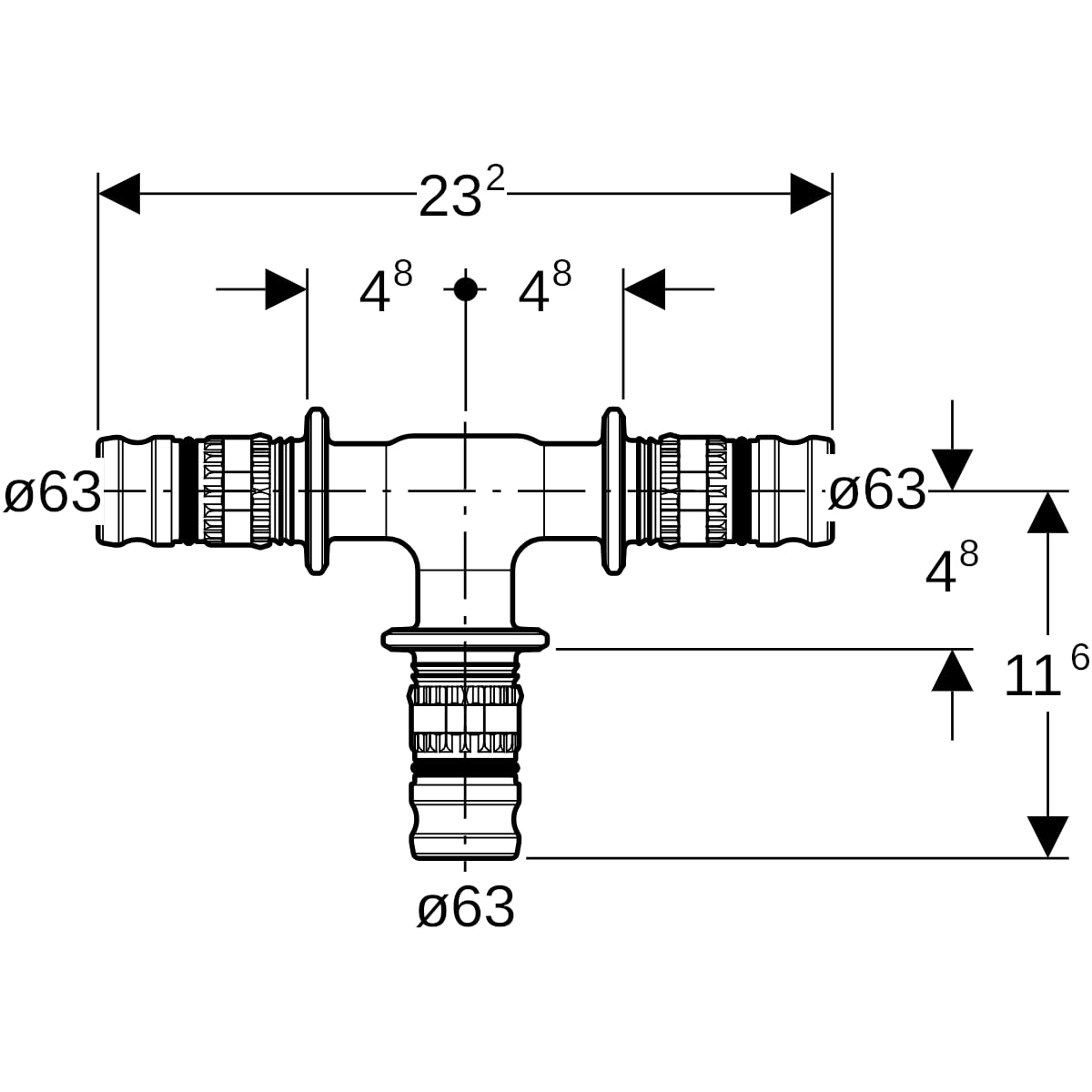 Geberit Mepla T-Stück egal PVDF d63-63-63 627.310.00.5