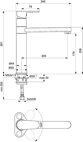 Ideal Standard Küchenarmatur Cerafine O H180 mit hohem Rohrauslauf Ausladung 205 mm, chrom BC501AA